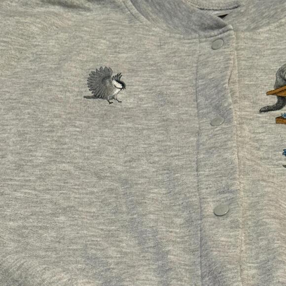 Vintage Cottagecore Birdhouse Embroidered Snap Cardigan Gray Large - Picture 5 of 7